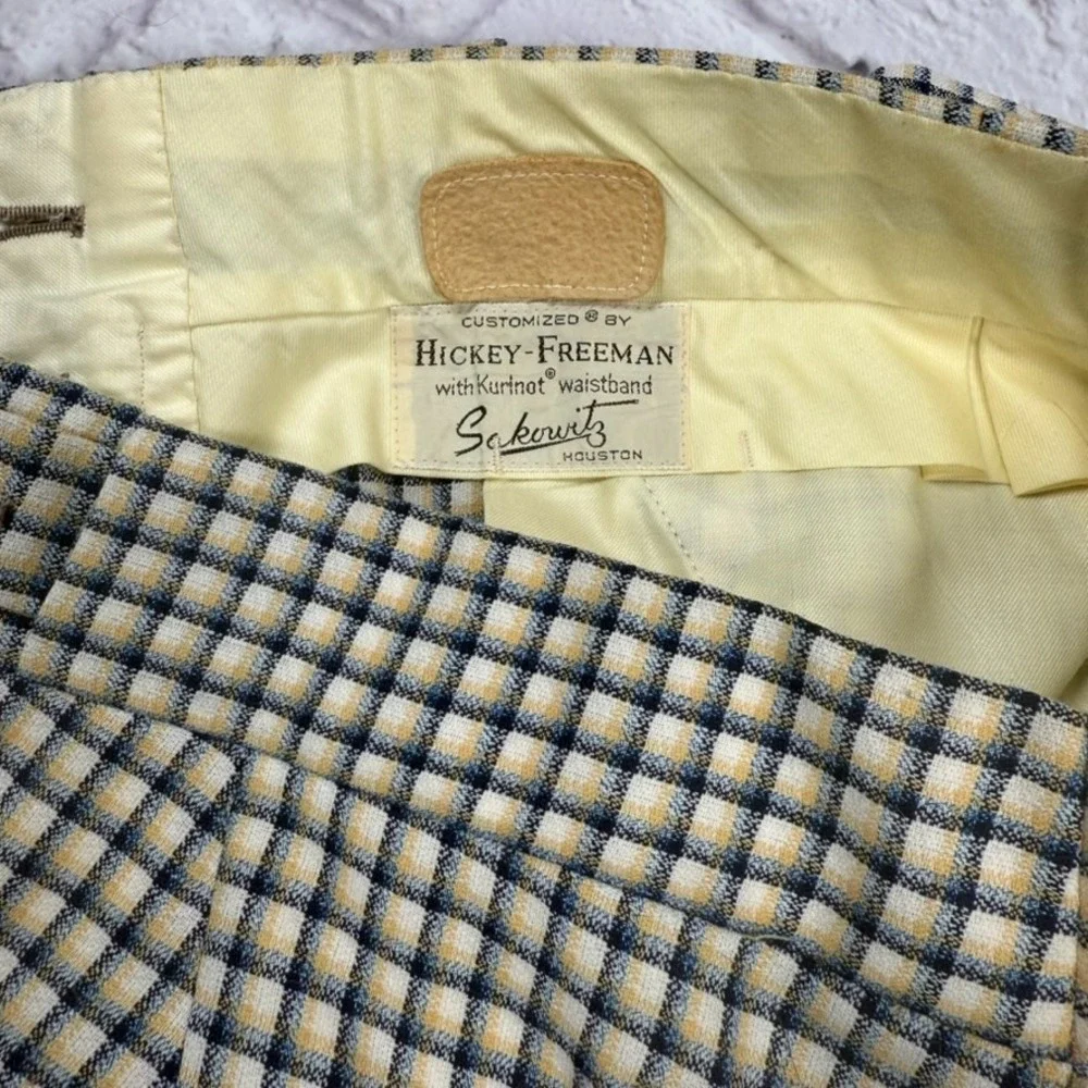 Vintage Hickey Freeman for Sakowitz Pants Mens 30x29 Flat Front Checkered - Picture 11 of 13